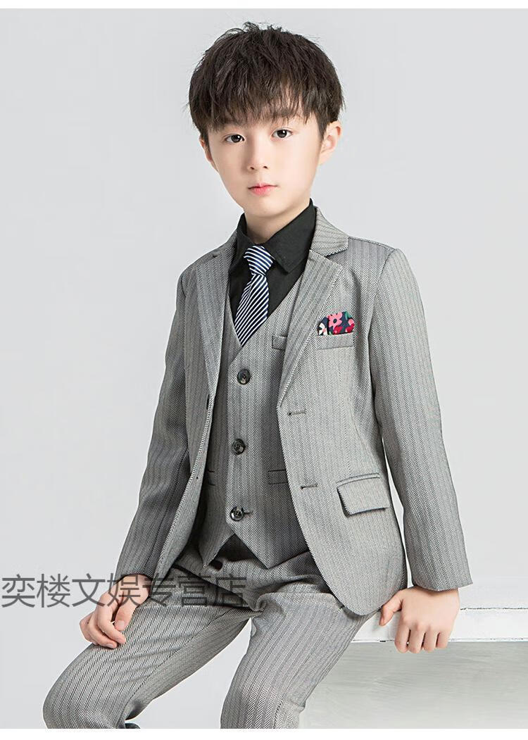 迪士尼高档牌帅气小男孩绅士小西装男童西装套装三件套宝宝周岁儿童