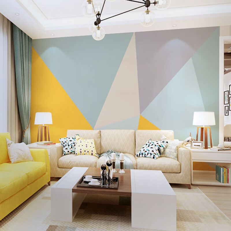 3d几何拼色墙纸卧室温馨沙发背景墙壁纸北欧电视墙影视墙装饰壁布整张