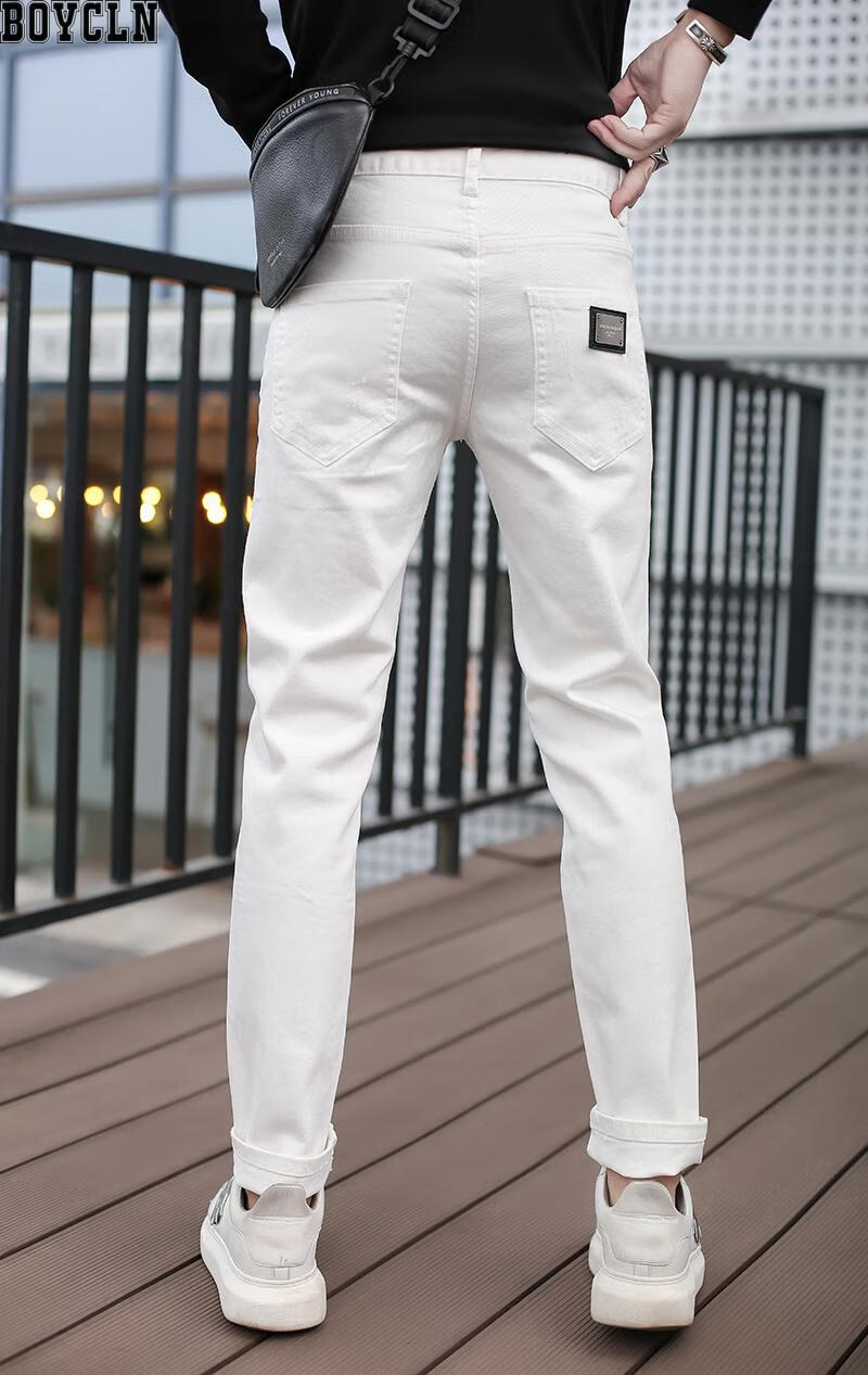 boy cln 潮牌男装精品高端白色休闲牛仔裤秋季新款个性绣标帅气男生小