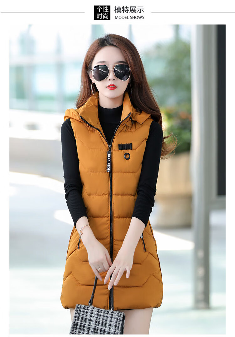 女式中长款羽绒服秋冬背心外穿大号码无袖时尚妈妈坎肩外套土黄色4xl