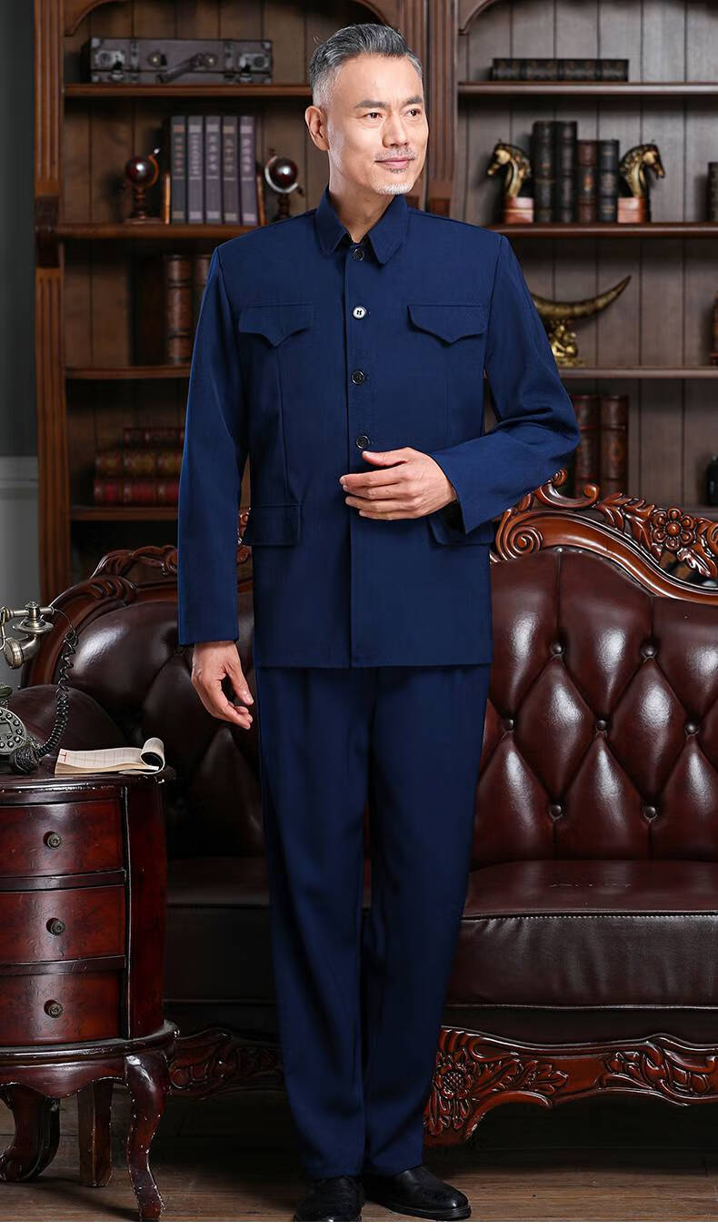 南极人中山装套装中老年人上衣春装唐装外套爸爸装老年中山服装男士