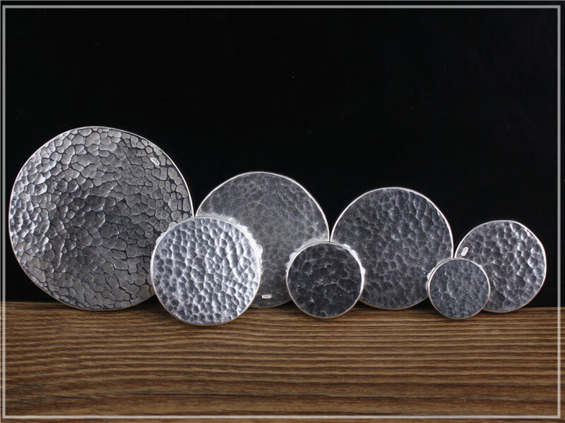 手工s99足银实心锤纹光面圆币园币圆形平安扣保真圆银片 70克【图片