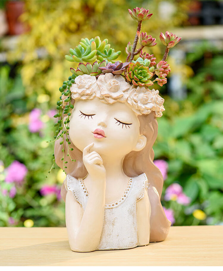 少女仿真花花瓶女神节礼物摩登花园金苹果乙女心含土和铺面石大树脂