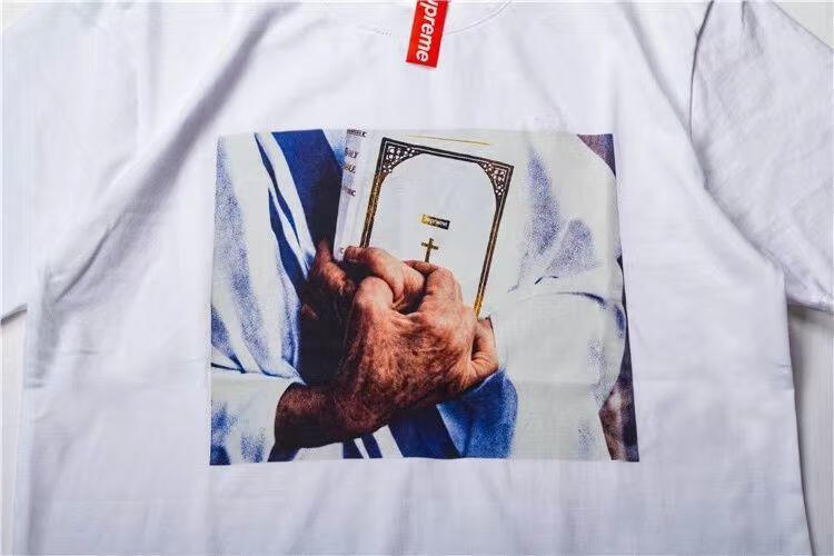 轻奢潮牌supreme夏季潮牌圣经印花圆领纯棉短袖t恤男女宽松情侣半袖