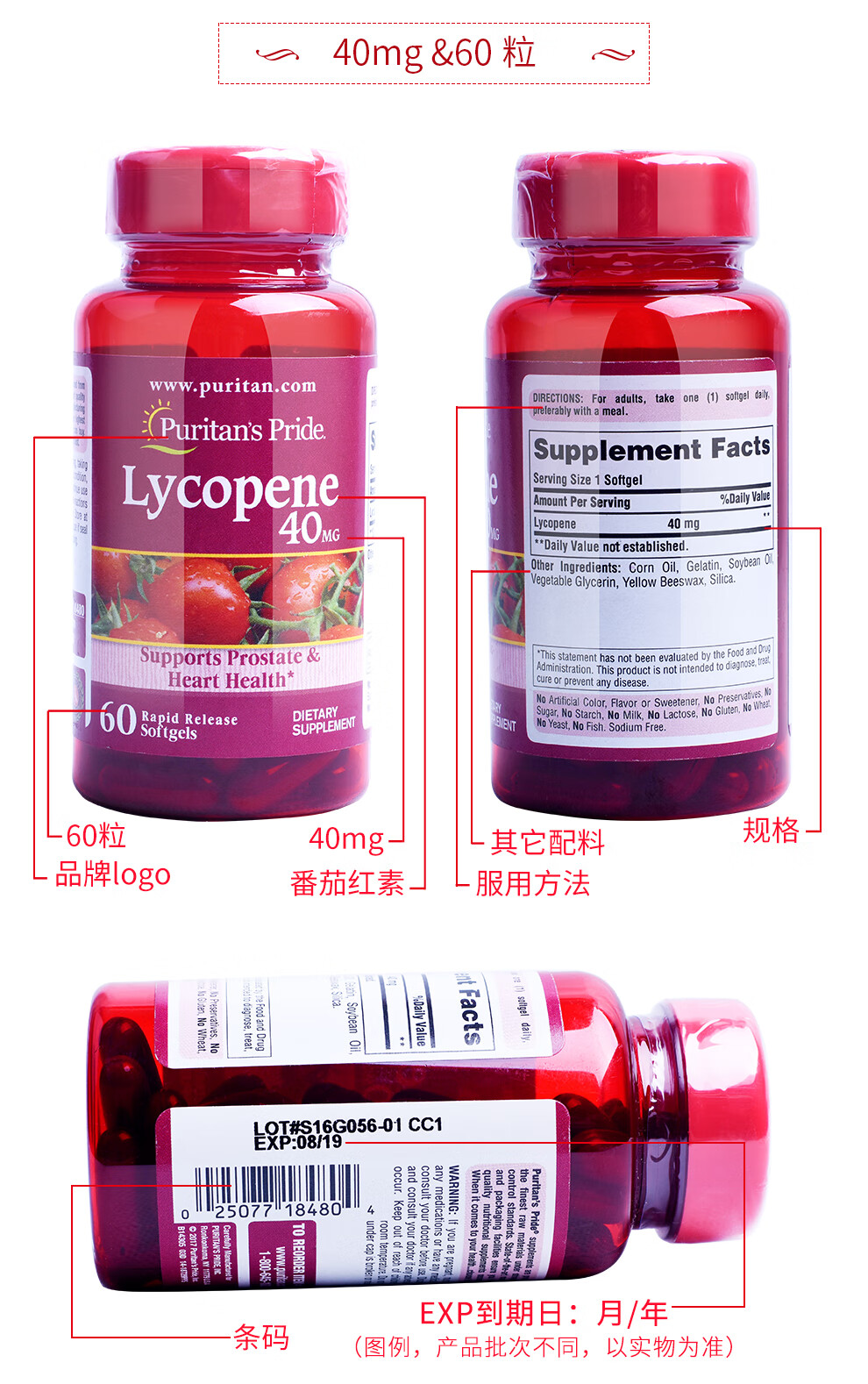 番茄红素软胶囊 美国原装进口 lycopene 10mg100粒*两瓶【图片 价格