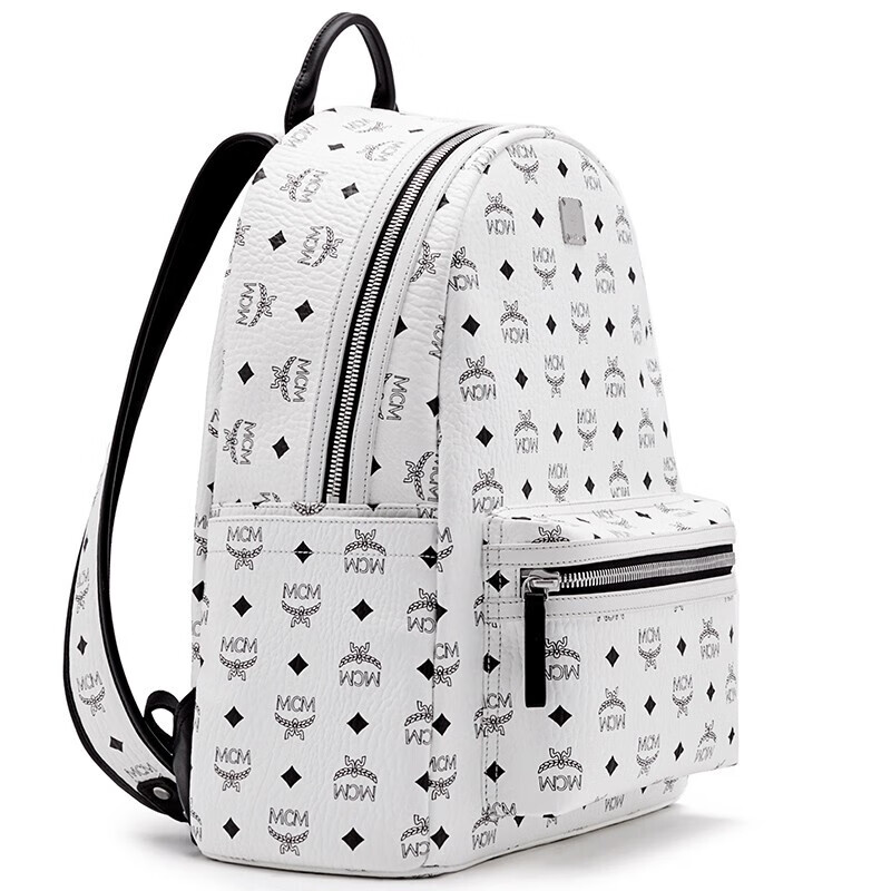 mcm中性皮革款中号双肩背包代购 白色mmk6sve28 wt001