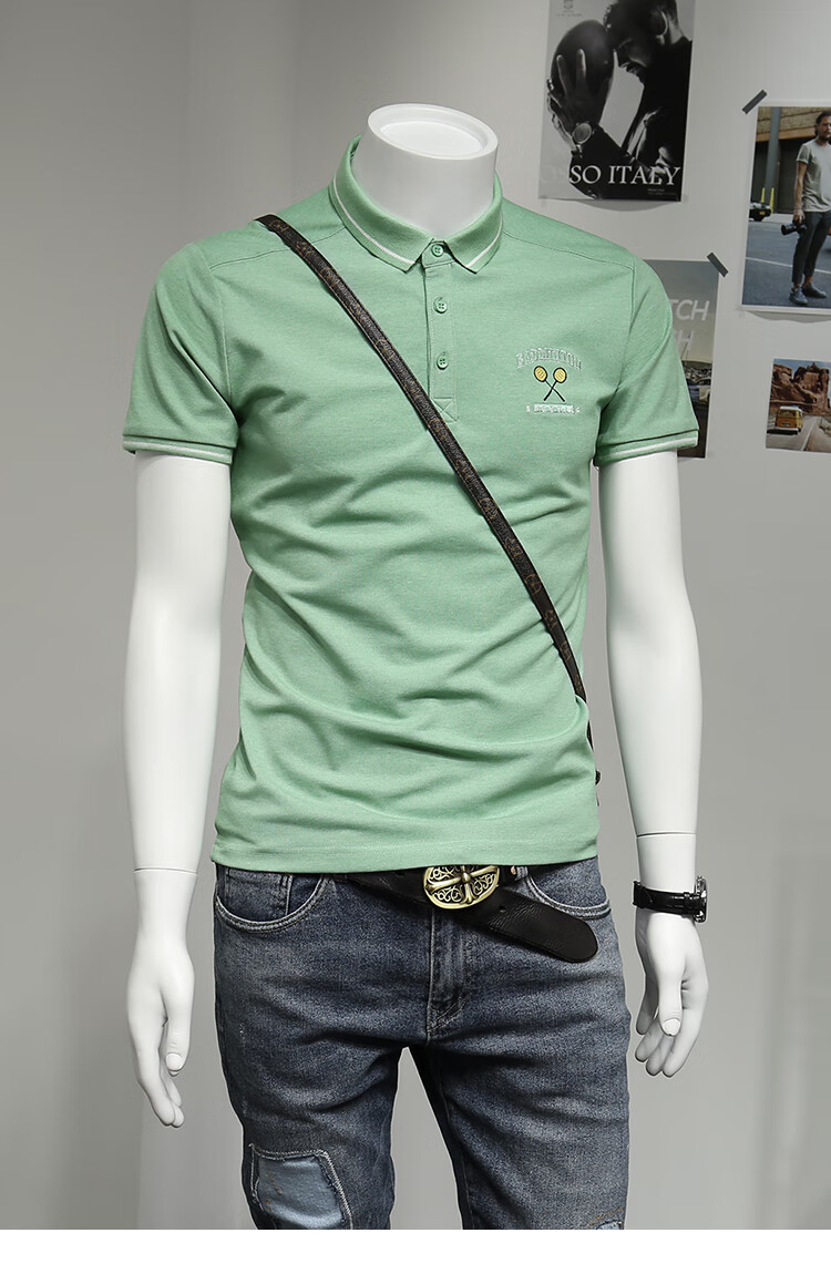 andseeyou潮牌 polo衫男 小清新绿色菠萝衫男翻领拼色短袖t恤时尚刺绣