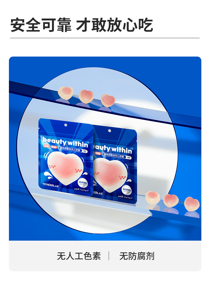 wonderlab口服玻尿酸夹心软糖果 透明质酸钠非胶原蛋白6颗装*1袋 1