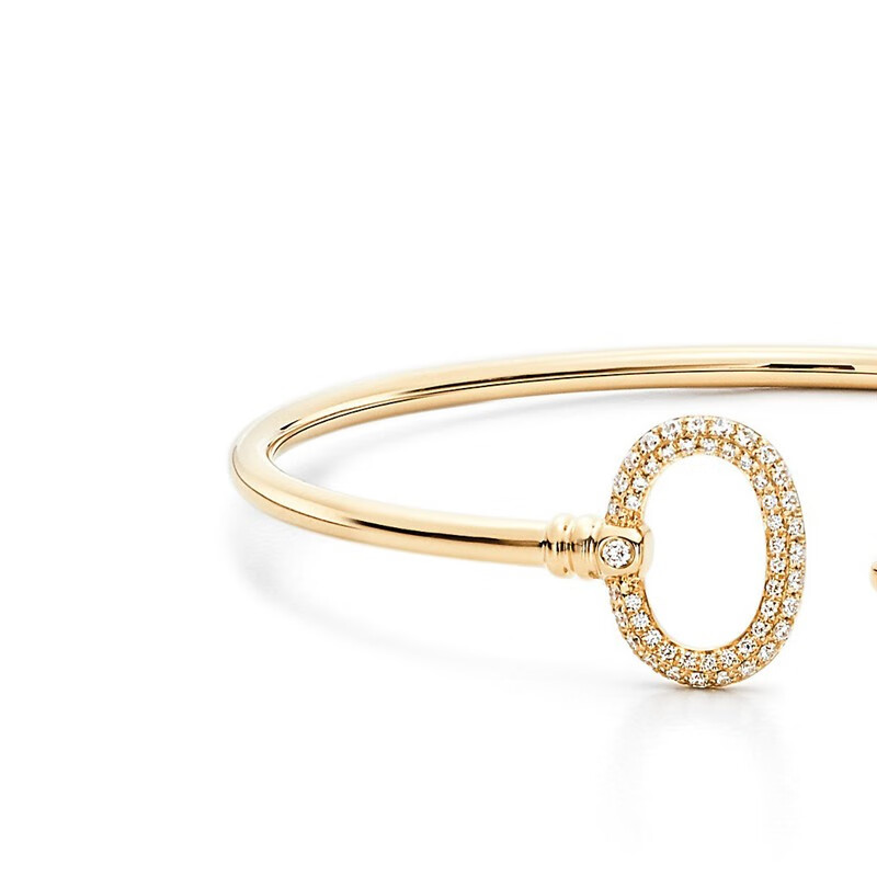 tiffanyco蒂芙尼女士手链18k黄金铺镶钻石线圈手环光明象征金色中号