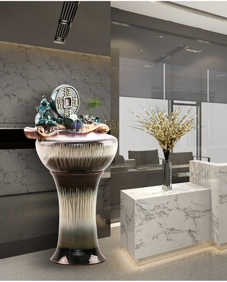 落地鱼缸客厅办公室电视柜家居创意陶瓷循环流水生态金鱼缸摆件 落地