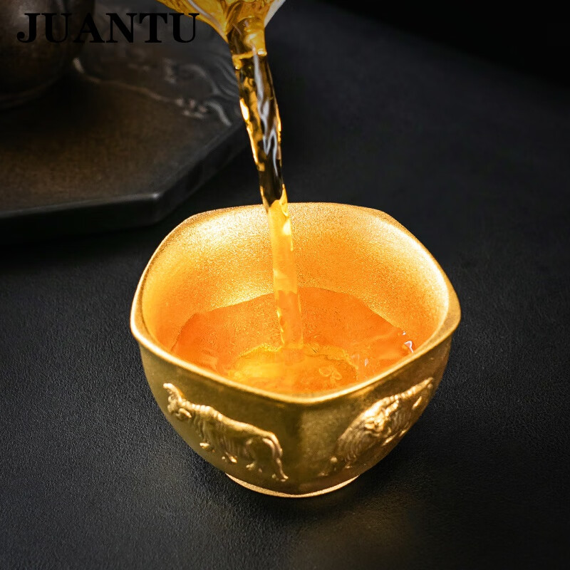 juantu徐国瑞鎏金茶杯陶瓷家用办公高端茶盏主人品茗杯送礼泡茶杯茶具