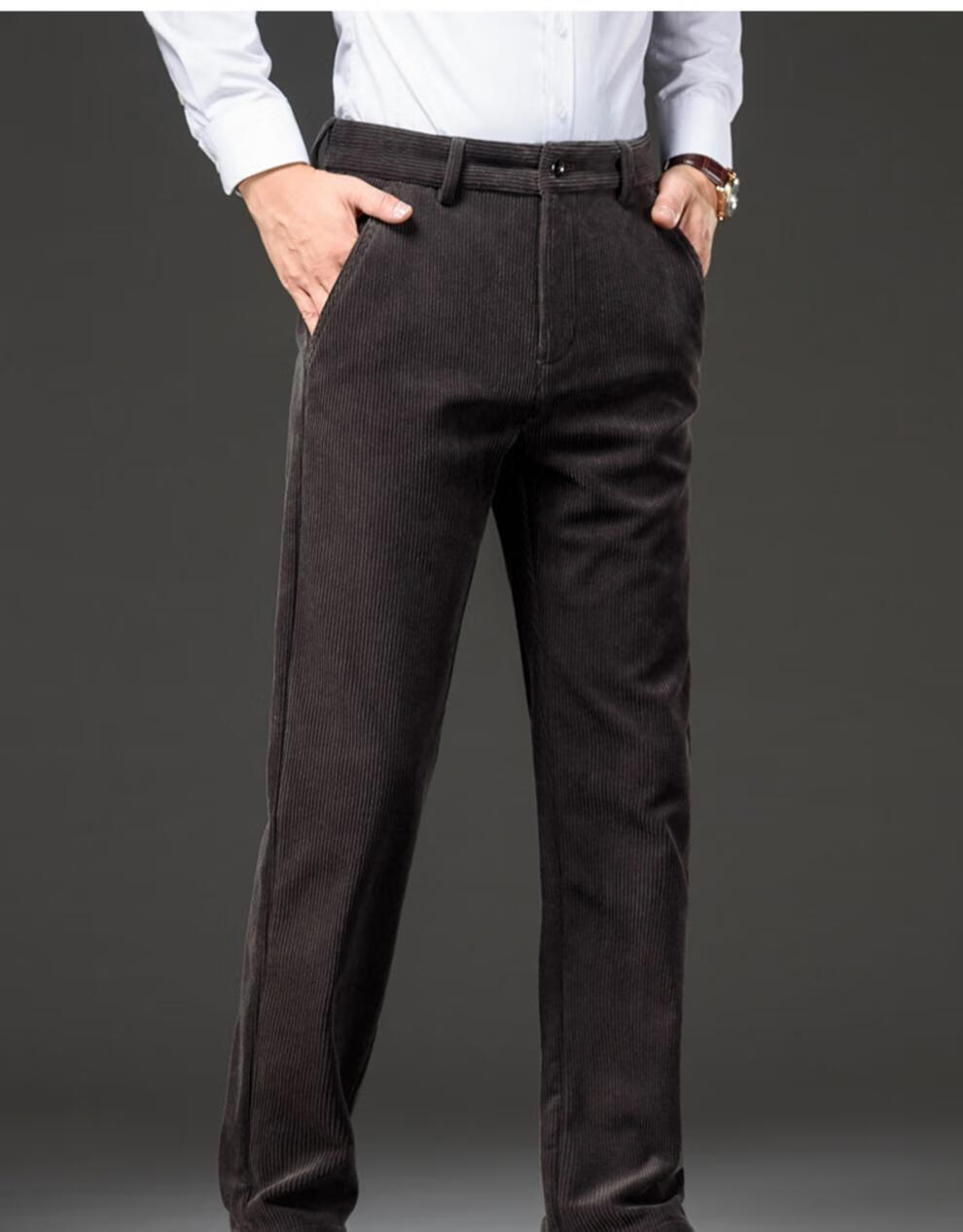 男装啄木鸟加绒加厚灯芯绒男裤中年大码休闲裤宽松商务休闲条绒裤冬厚