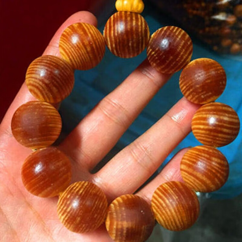 红松木手串琥珀木手串北沉香男红松木明子手串明丁佛珠透满油108颗