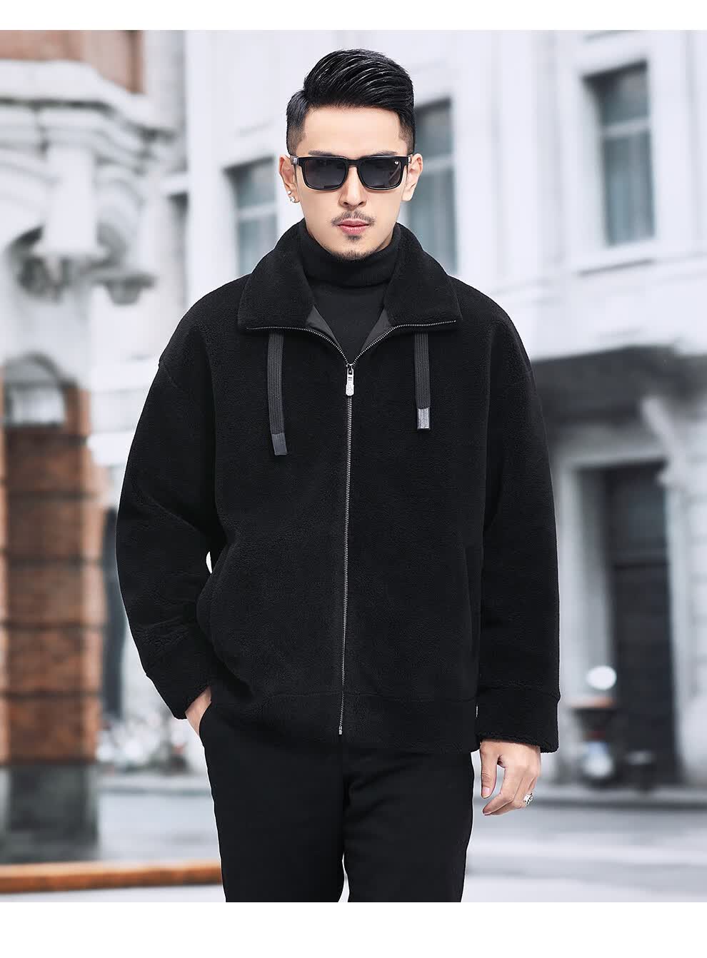 皇家保罗旗舰官方店高端品牌新款羊羔毛外套男澳洲全羊毛颗粒大衣羊剪