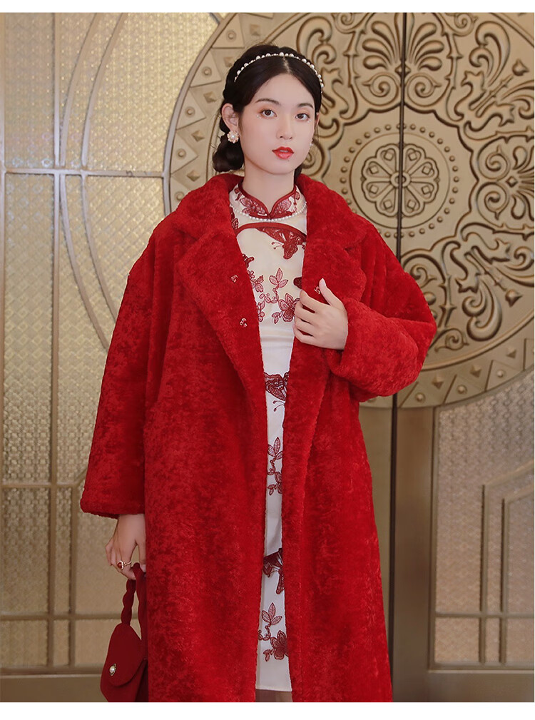 礼槿爷江南蝶新款杏色刺绣连肩元宝襟长旗袍年轻款少女杏色xs