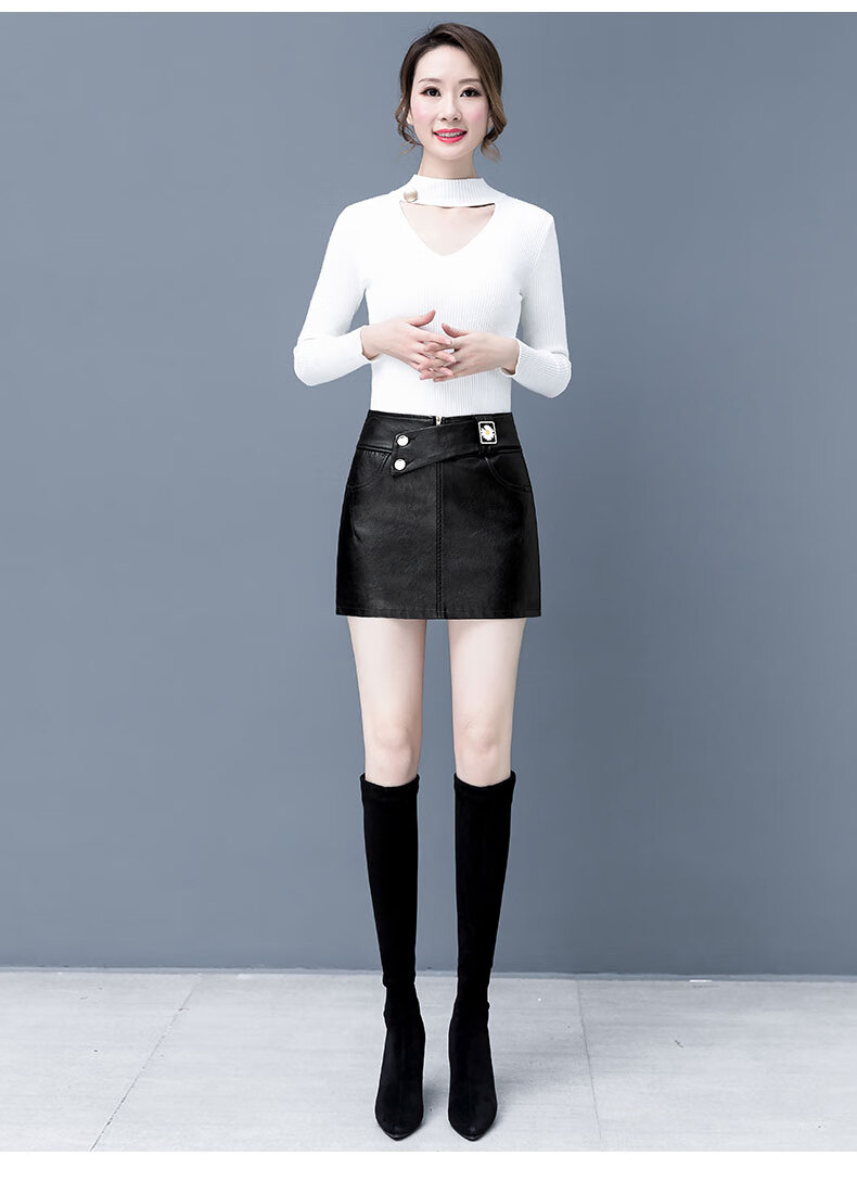 km ck 香港潮牌 小皱菊皮裙裤女秋冬2020新款时尚显瘦包臀pu皮短裤裙