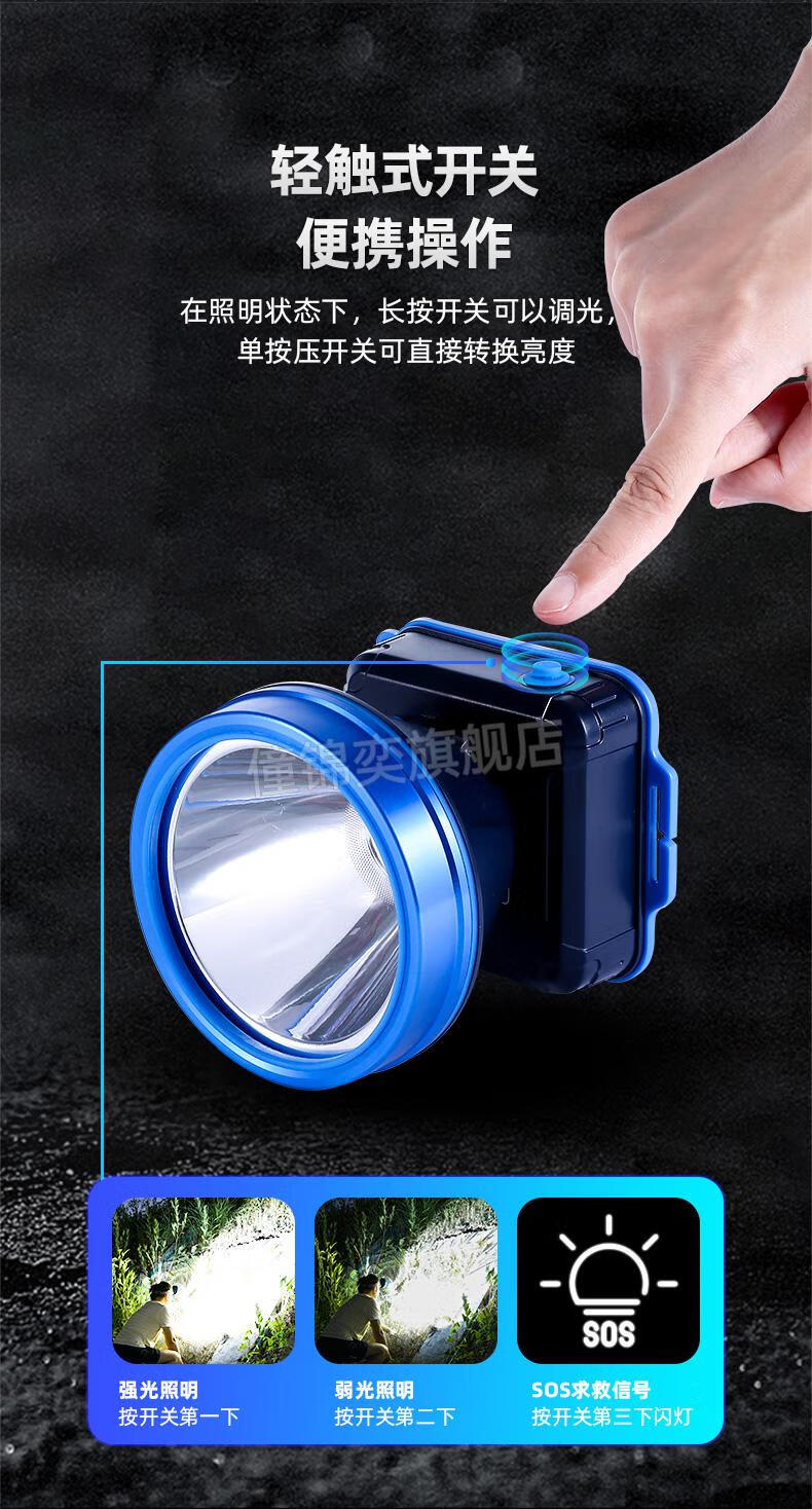 康铭头灯 头灯强光康铭充电强光头灯超亮20w户外锂电池防水头戴式钓鱼