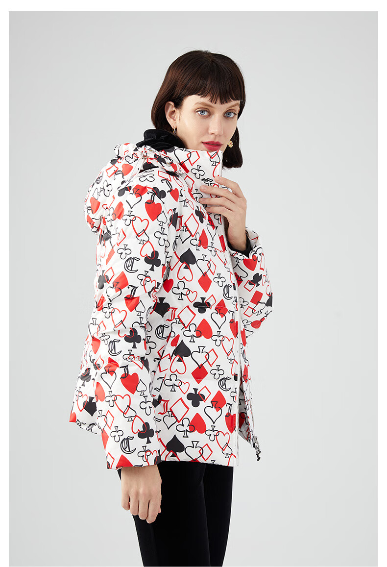 juicycouture橘滋女装秋冬新款满印连帽羽绒服女白色s