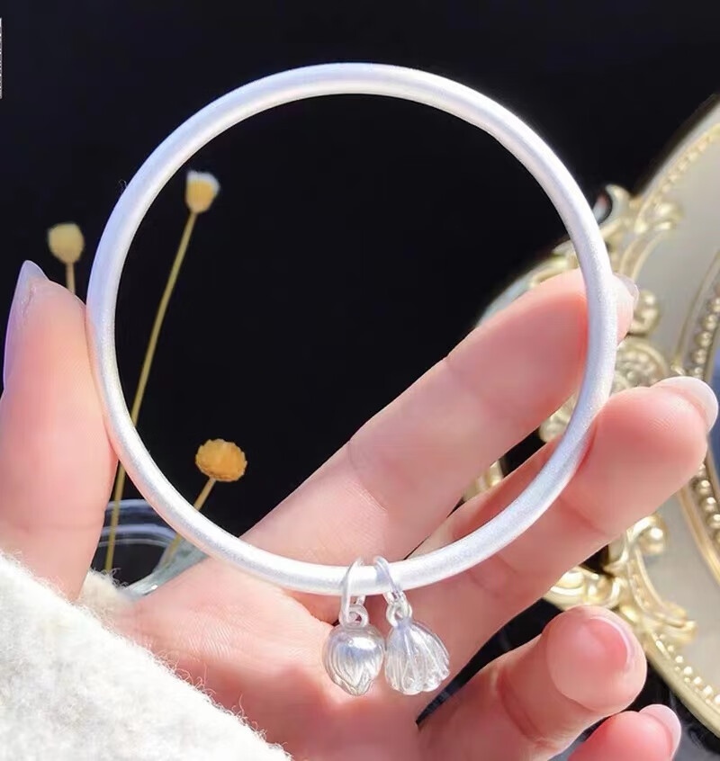 老凤祥款式 万足银9999纯银手镯女古法两世欢莲蓬手镯送女友妈妈礼物