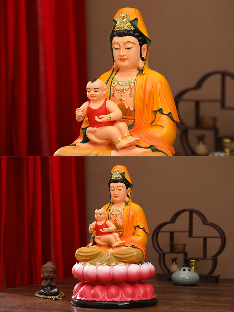 送子观音佛像12寸树脂龙凤胎求子娘娘家用供奉观音菩萨摆件 16寸 38cm