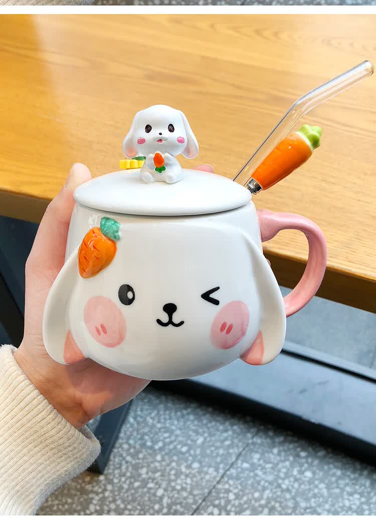 杯子高级感日系光泽马克杯高颜值可爱小兔子感日系陶瓷杯子套装礼盒
