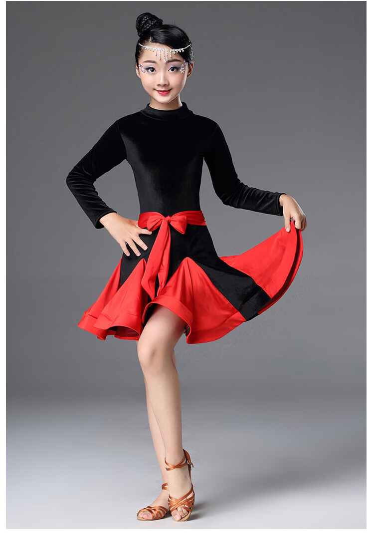 儿童拉丁服秋冬季新款拉丁舞裙女孩连衣裙少儿拉丁舞蹈练功服装女童