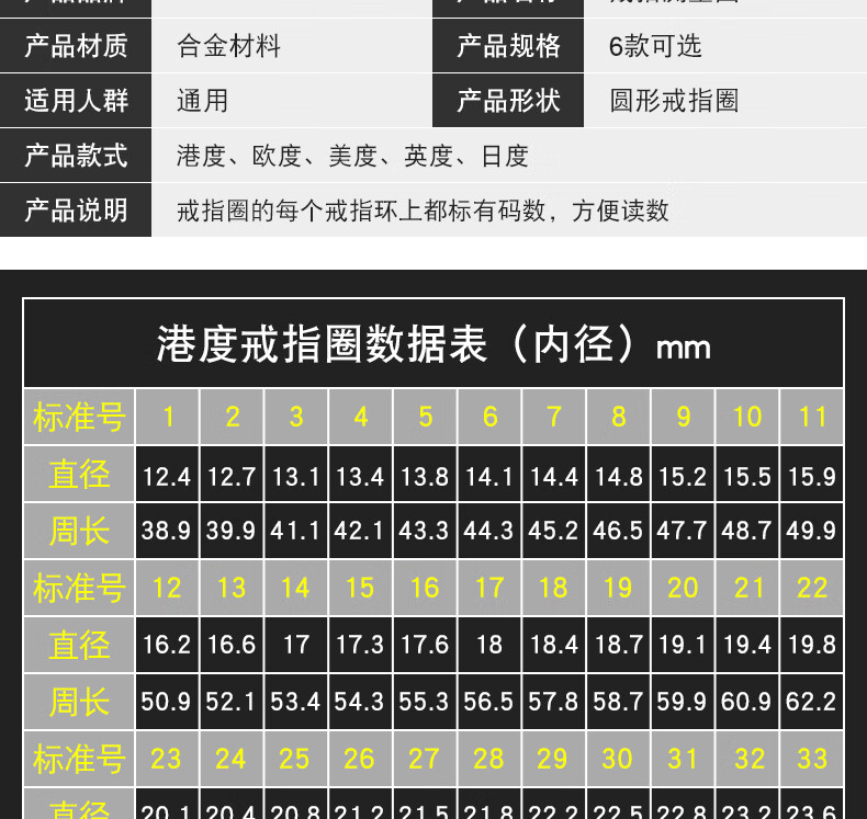 鴻央戒指測量環港度歐度日度戒指圈戒指棒手指圈尺寸大小測量號碼戒指