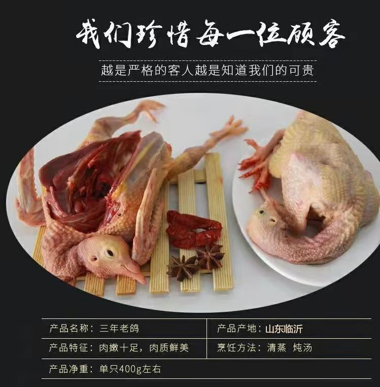 鸽子肉新鲜土鸽子农家老鸽子飞鸽柴鸽土鸽真空装鲜琛觅散养鸽子3只