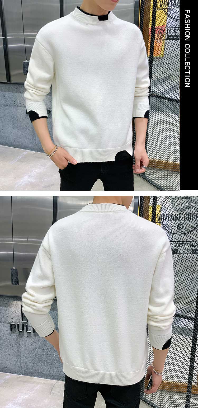 迈鱼 针织衫男 秋冬男装新款 个性假两件潮男打底衫男士百搭圆领毛衣