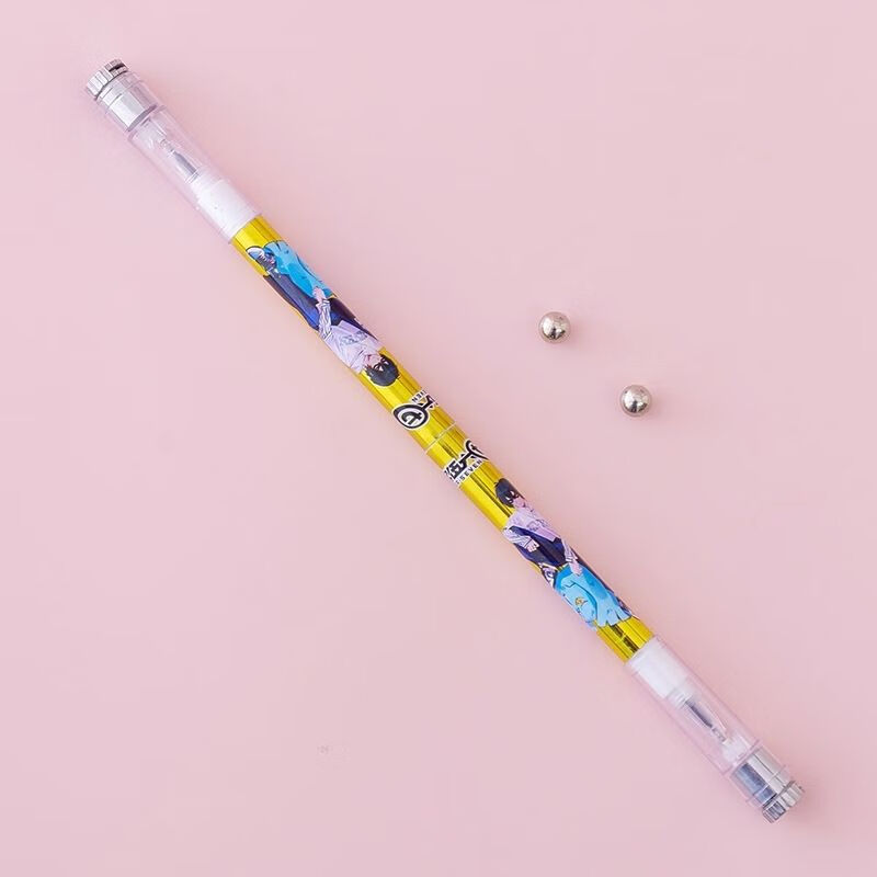 知鹿抖音同款发光转转笔伍六七钢珠磁吸黑蓝双头中性笔手指旋转水性笔