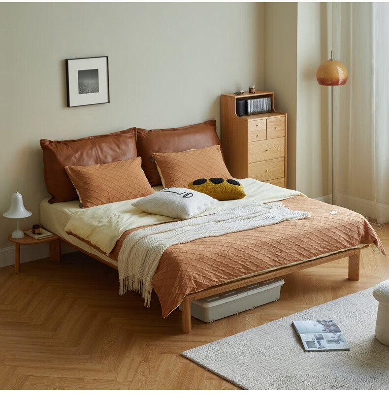 维莎 实木双人床现代简约主卧无床头床橡木床架小户型卧室床 榻榻米床