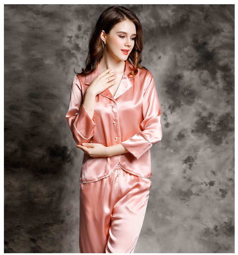 津稀 轻奢品牌 真丝睡衣女夏两件套分体长袖桑蚕丝夏天家居服套装高贵