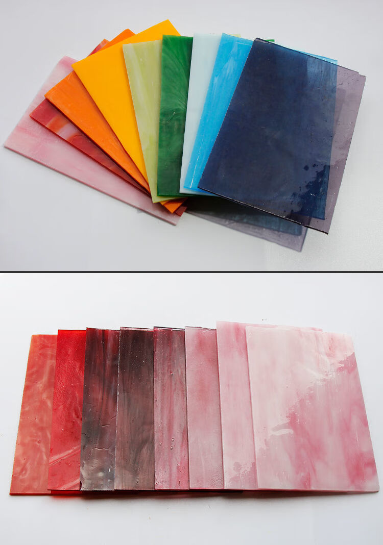 diy彩色玻璃 大片彩玻云母片壁画蒂凡尼灯透光教堂装饰碎片马赛克 桔