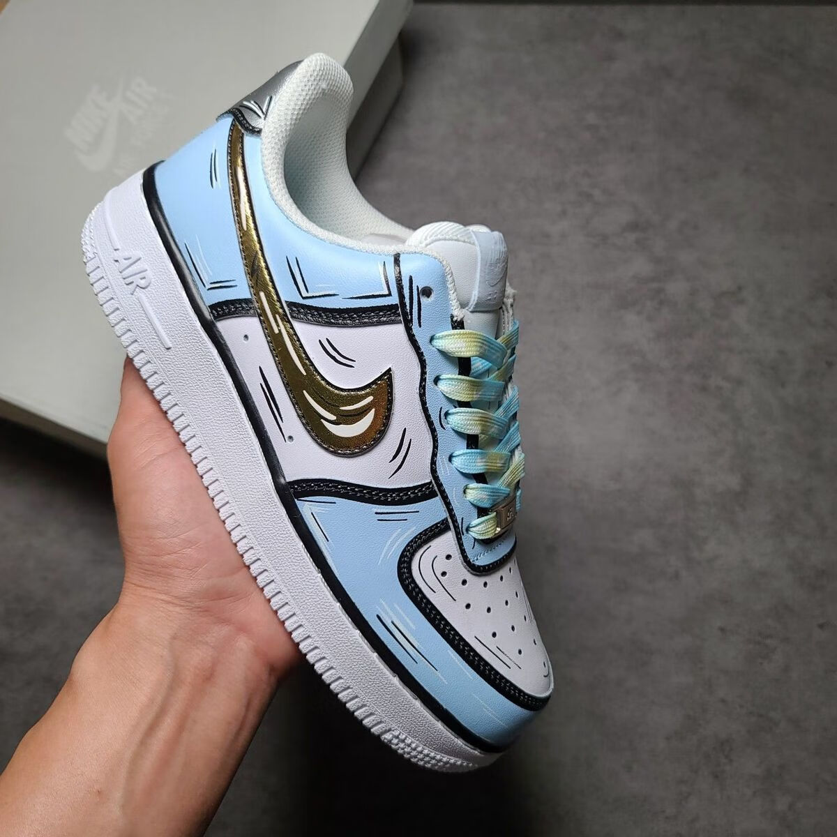 f1空军一号冰雪奇缘二次元蓝白低帮运动休闲滑板鞋爆 cw2288-111 天