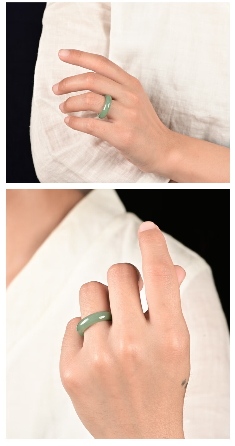 冰青糯种翡翠素圈玉戒指男女款情侣玉石指环简约个性戒圈 内径约19mm