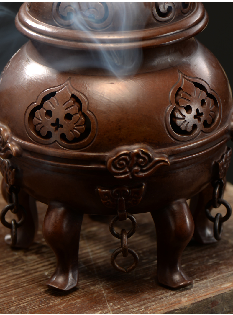 香炉 苏工铜香炉纯铜五足炉紫铜檀香炉家用室内禅意盘香沉香熏香炉