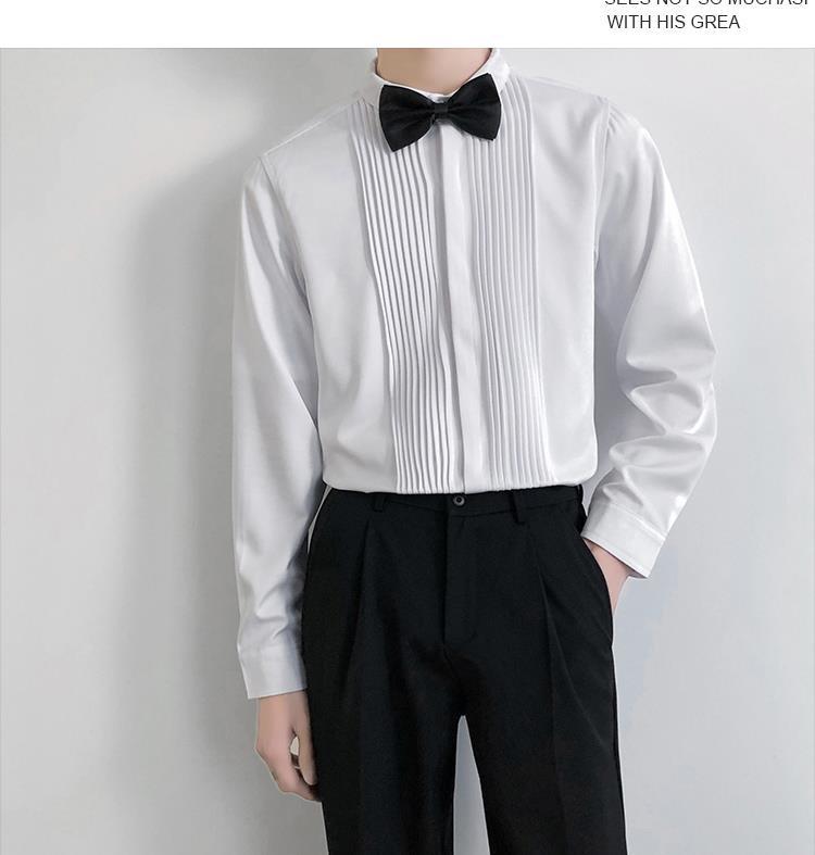 法式男士高领衬衫春秋季男士礼服法式衬衫领结衬衫燕子领新郎伴郎结婚
