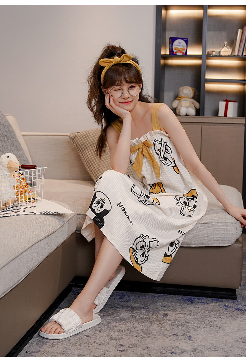 南极人无袖吊带睡裙夏季棉质薄款休闲睡衣女连衣裙家居服甜美可爱可外