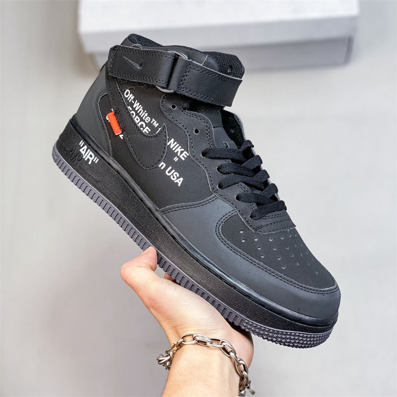 x af1 mid 空军一号反光高帮男女通用运动鞋高品质板鞋 全黑 41【图片