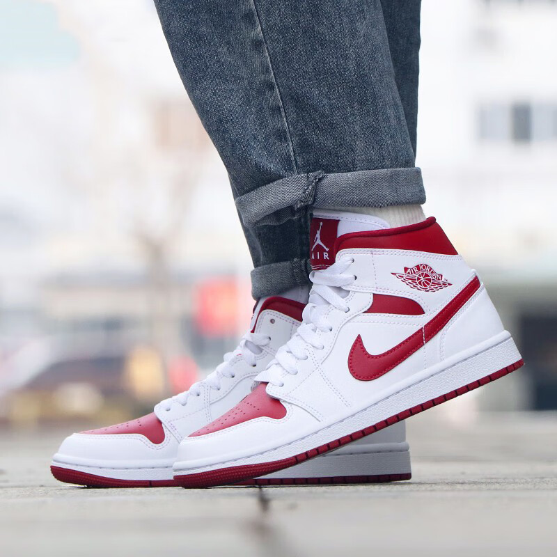 nike耐克jordan1midaj1玫瑰粉白粉紫罗兰女篮球鞋bq6472500355码5适合