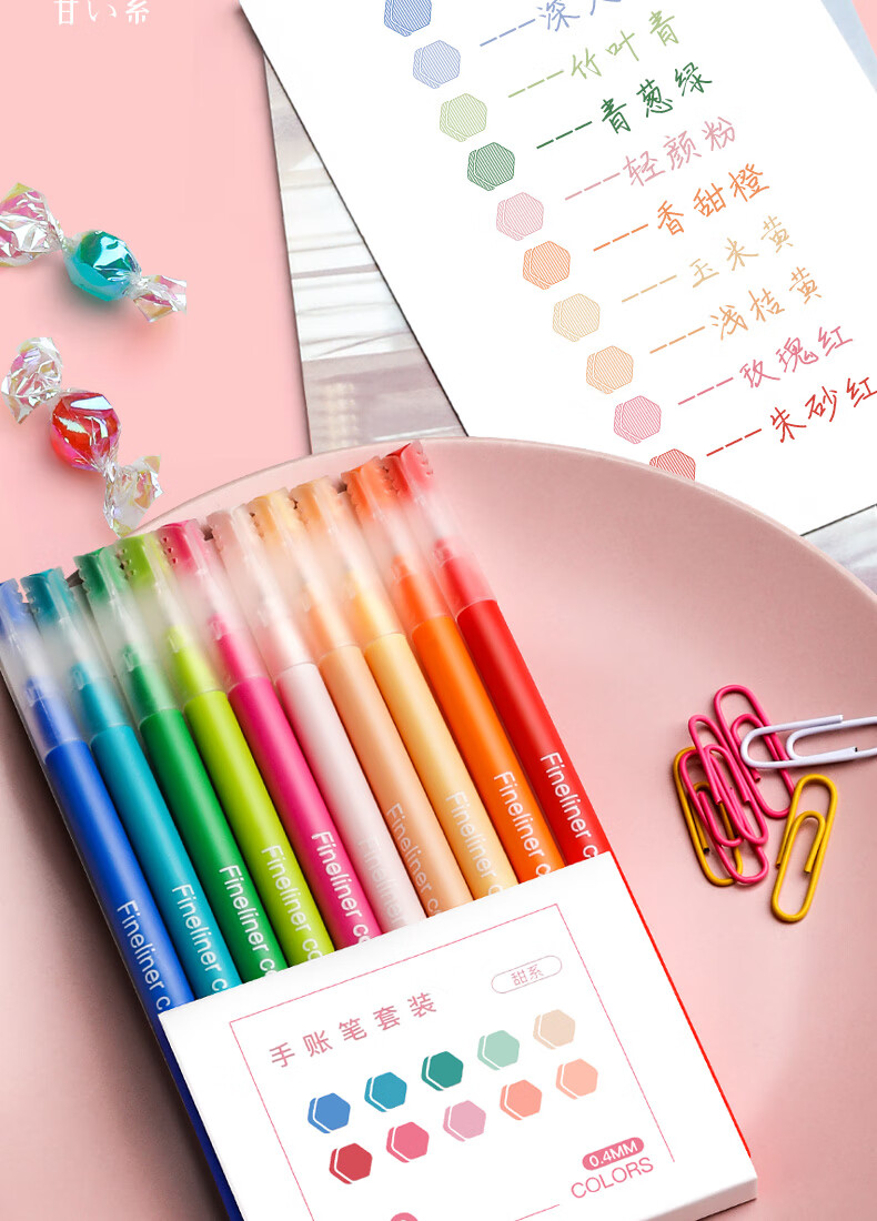莫兰迪彩色中性笔套装学生用做记笔记的彩笔荧光笔颜色多色速干手帐笔