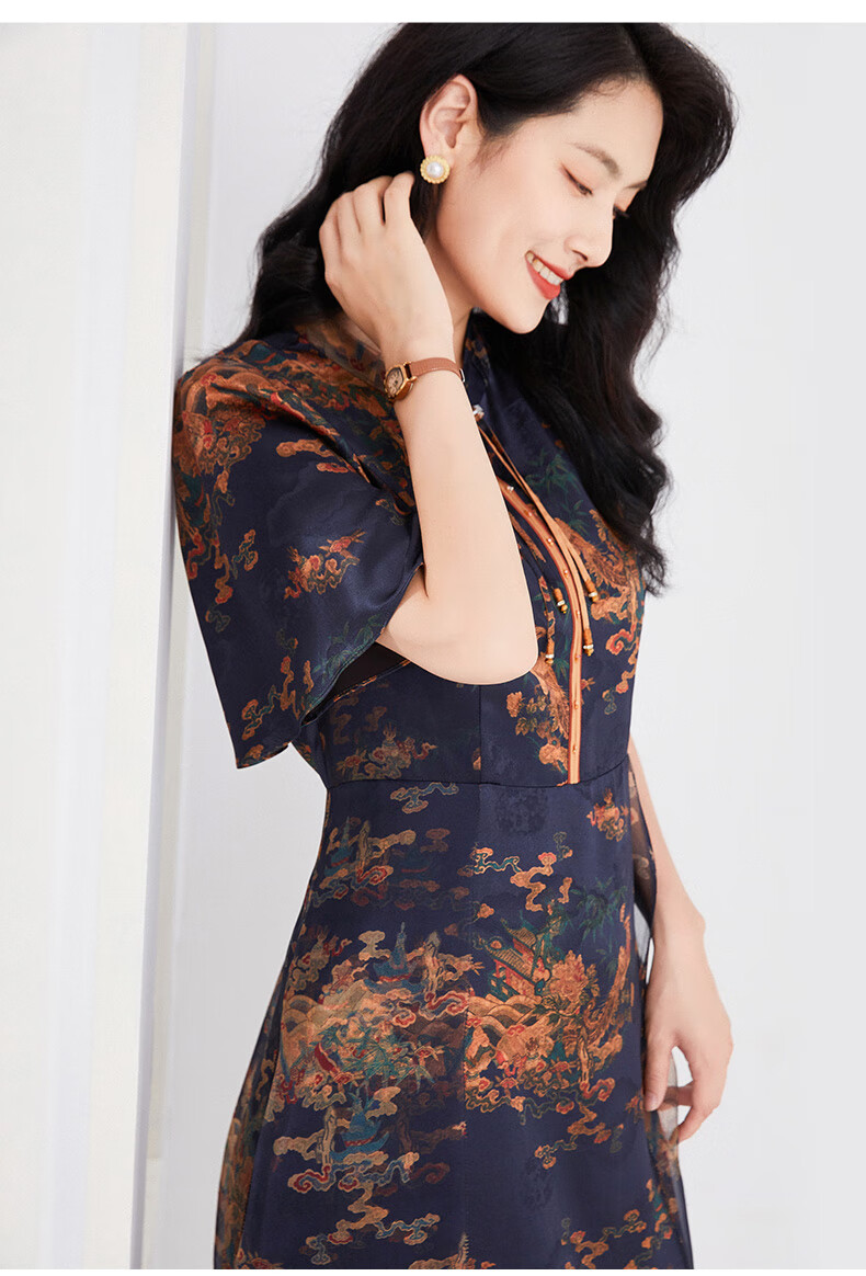 乔万尼真丝连衣裙2022年夏季新品重磅30mm桑蚕丝收腰 祥云提花 170