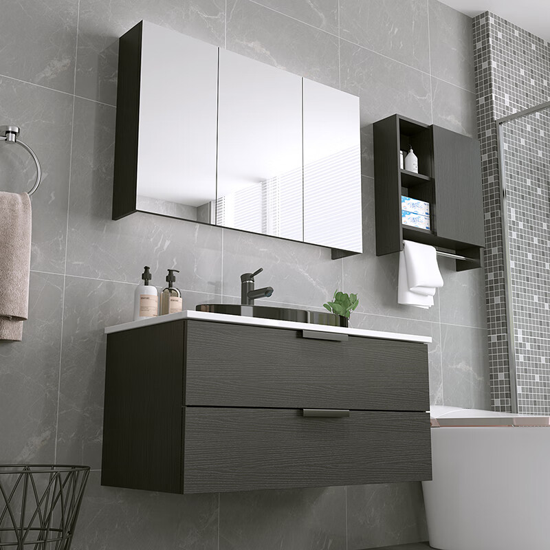 浴室柜组合大理石台面卫浴柜台中盆洗手盆洗漱台洗脸盆柜组合定制70cm