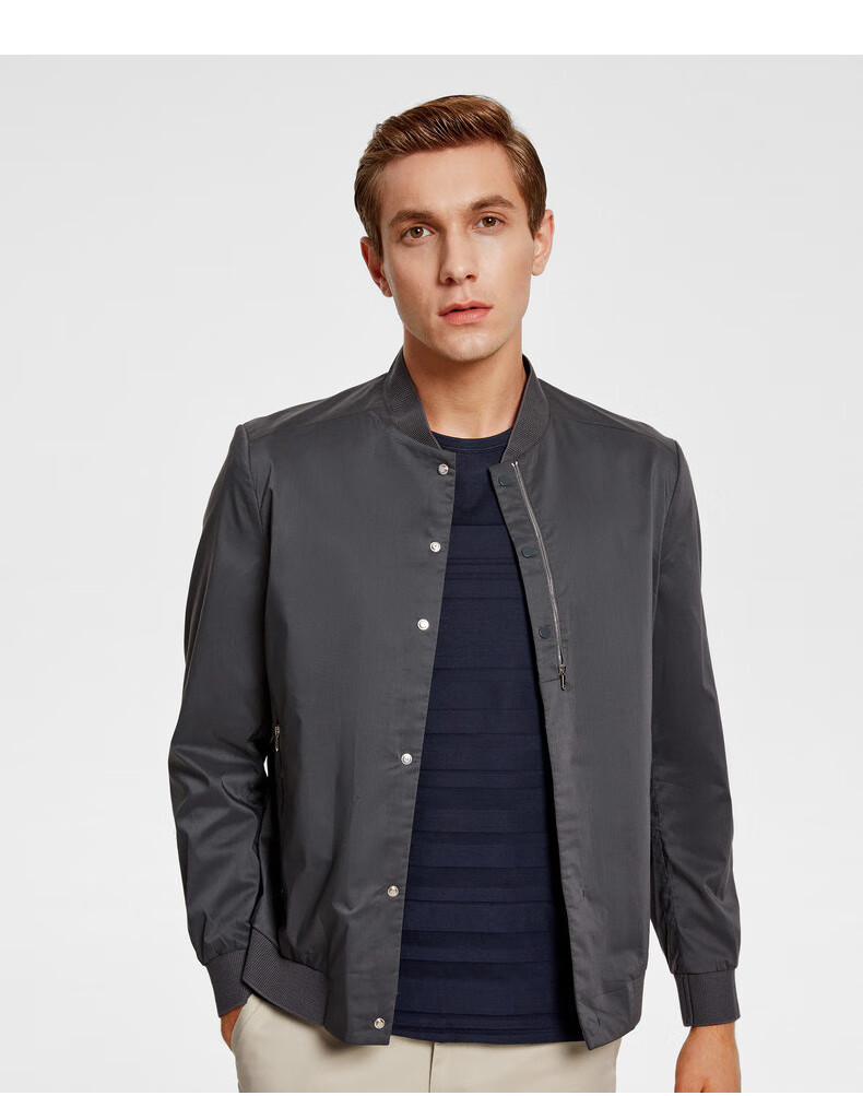 劲霸男装夹克男轻薄微弹棉混纺短版 春季新款男装茄克 灰绿 165