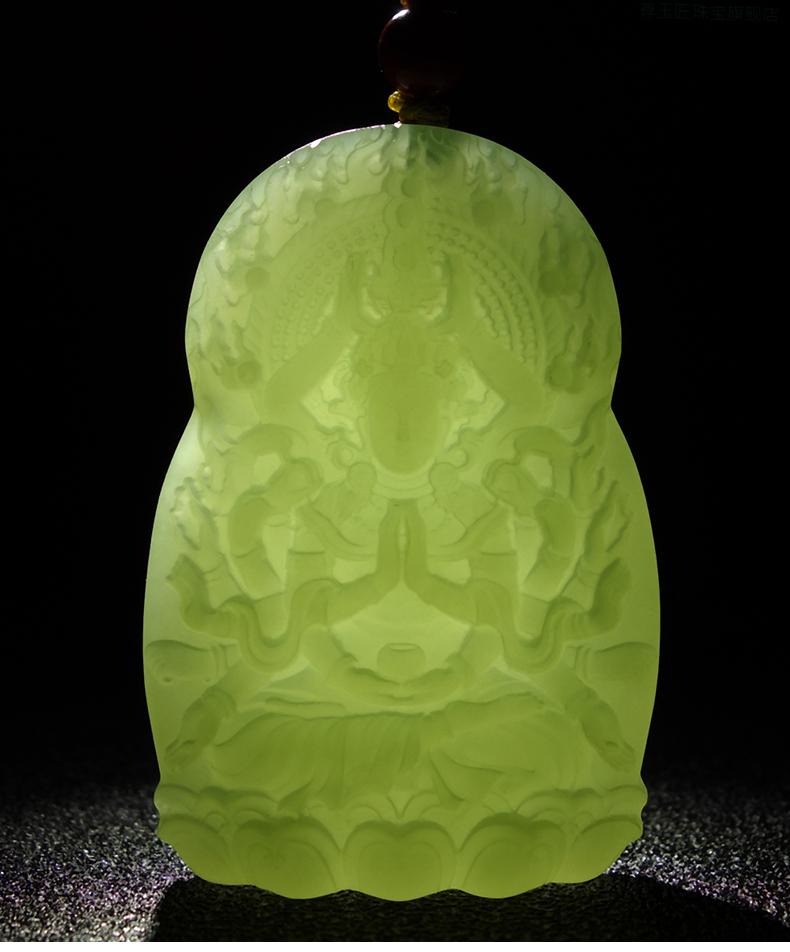 尊玉匠zyj 新疆和田玉千手观音墨玉吊坠 玉牌玉佩属鼠生肖本命佛塔青