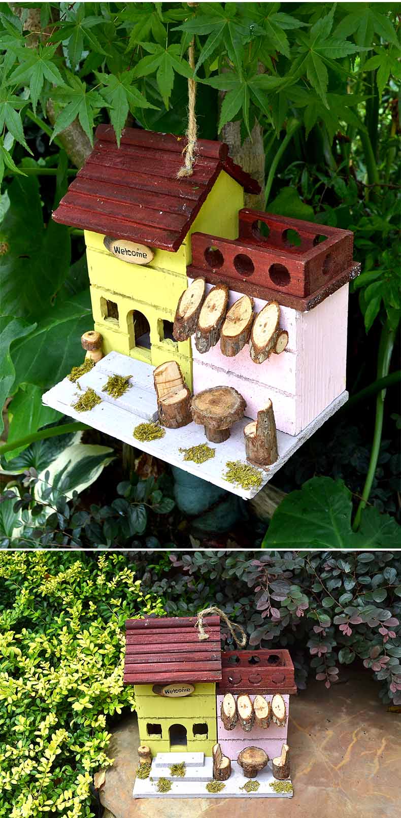 户外实木鸟窝鸟巢别墅原生态庭院花园布置阳台幼儿园装饰造景摆件