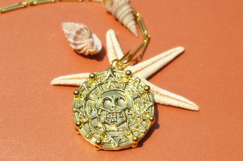金币跨狮门黄铜真空镀金加勒比海盗电影版双面骷髅头阿兹特克金币项链