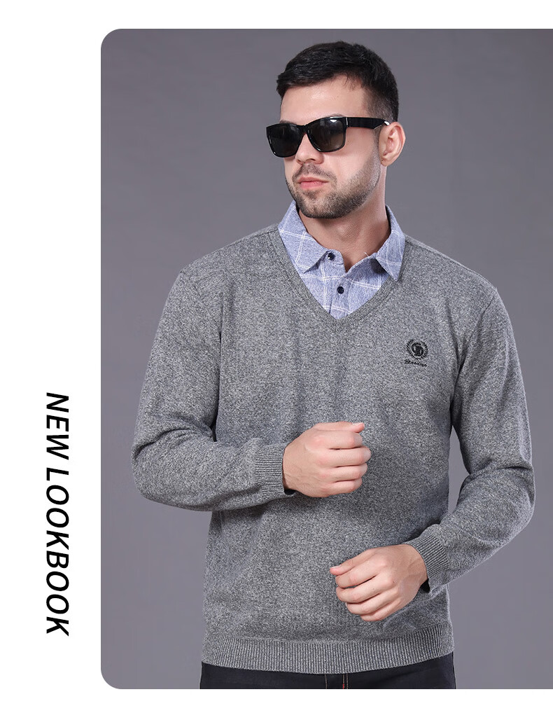 男装 针织衫 宝盾狼(baodunwolf) 冬装加厚加绒男士毛衫加肥加大假二