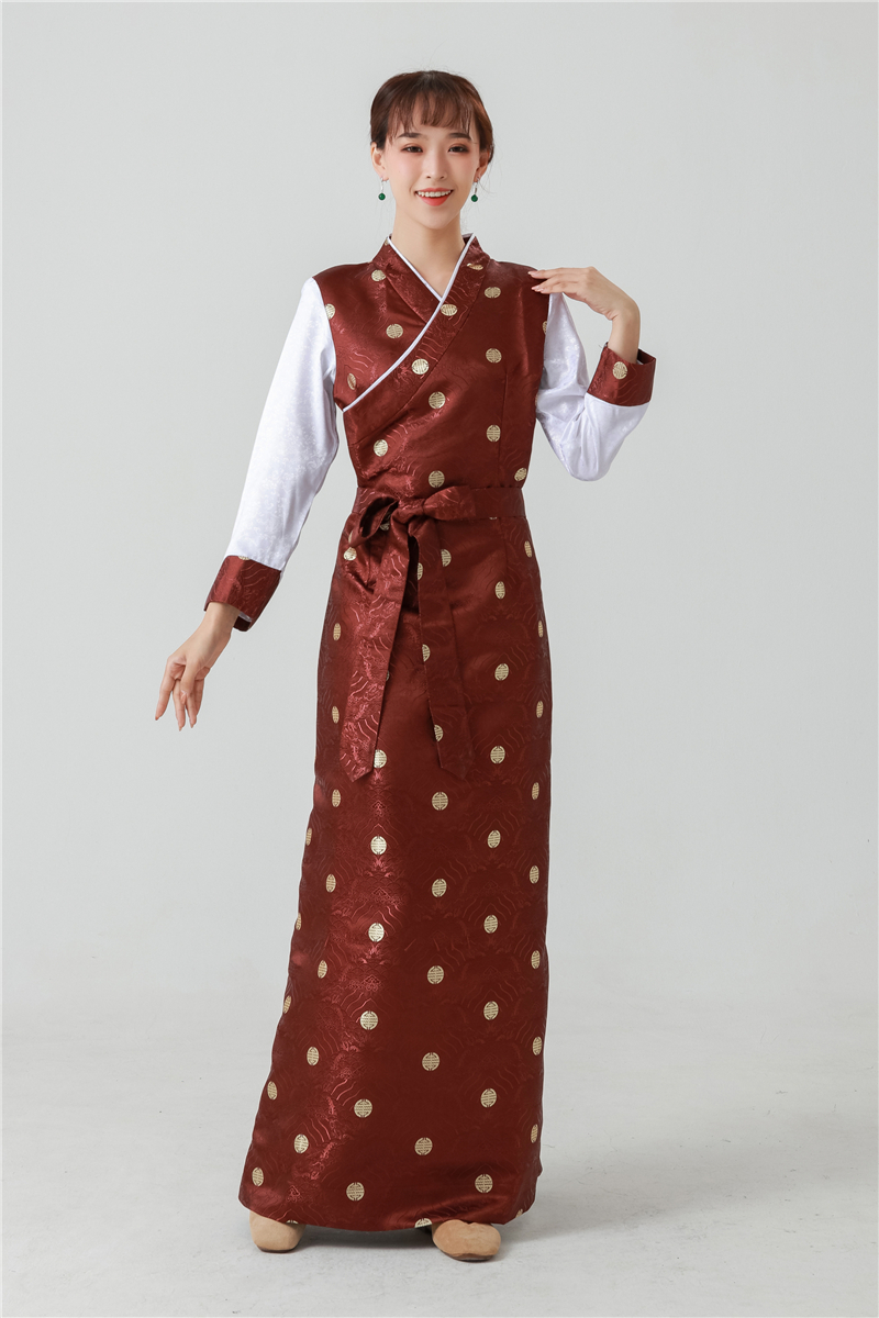 美玉服饰新款藏族民族风博拉锅庄裙锦缎藏装女西藏服装拉萨多颜色