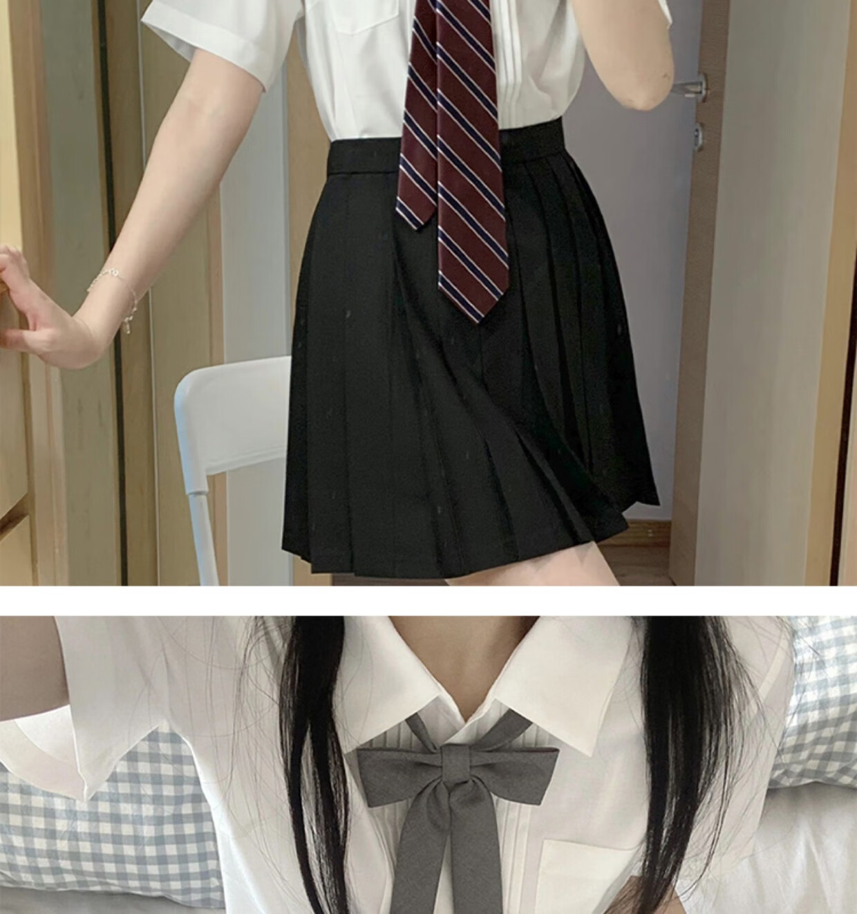 拉夏贝尔la 风琴褶jk制服衬衫女套装夏百褶基础款校供长短袖学院风